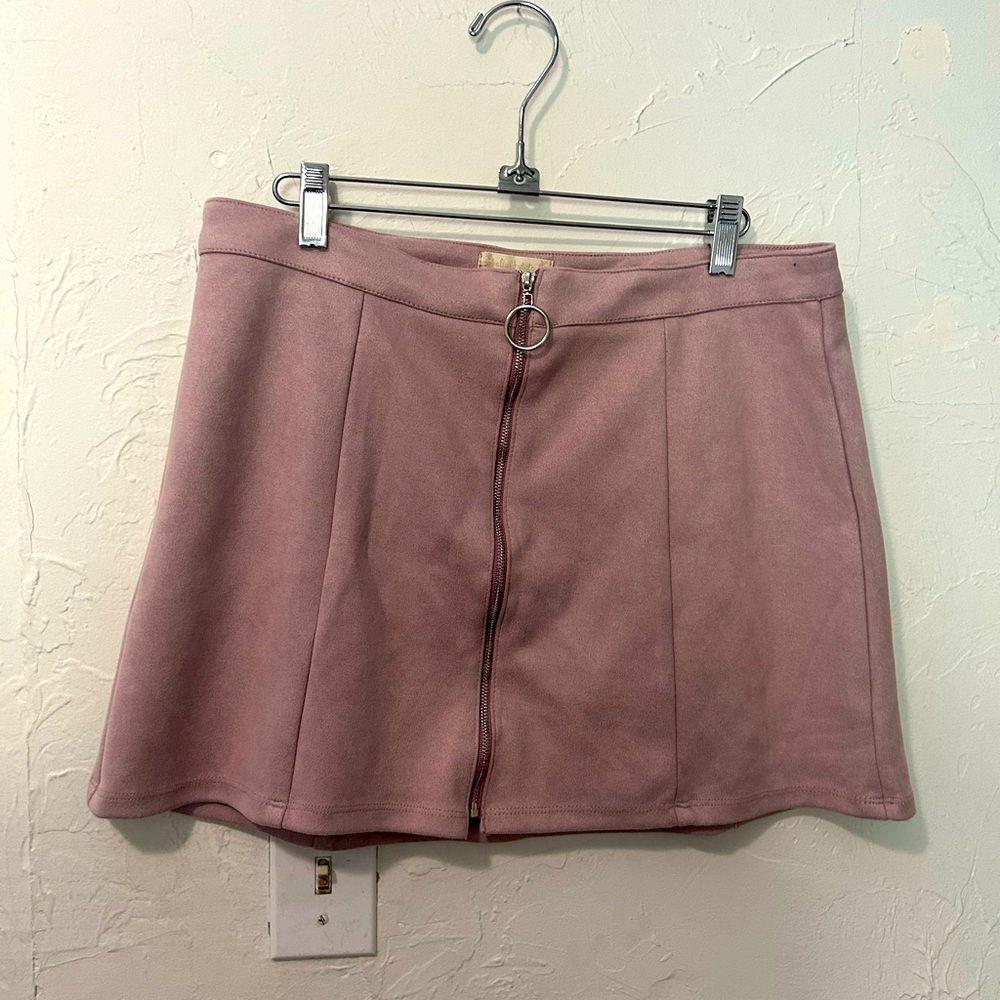 Altard State Pink Suede Zipper Mini Skirt